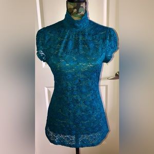 Express Lace Mock Neck Blouse